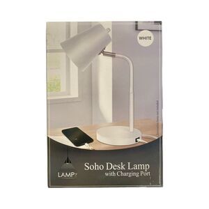 LAMPz Soho Desk Lamp with Adjustable Shade & USB-C Charging Port, 15.5" - White